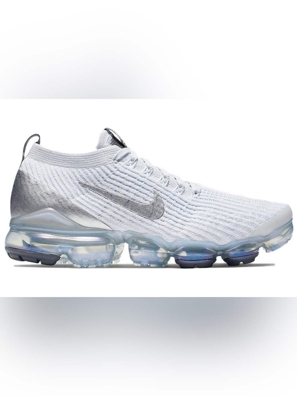 Nike Air VaporMax Flyknit 3 sneakers in a white and Pure Platinum